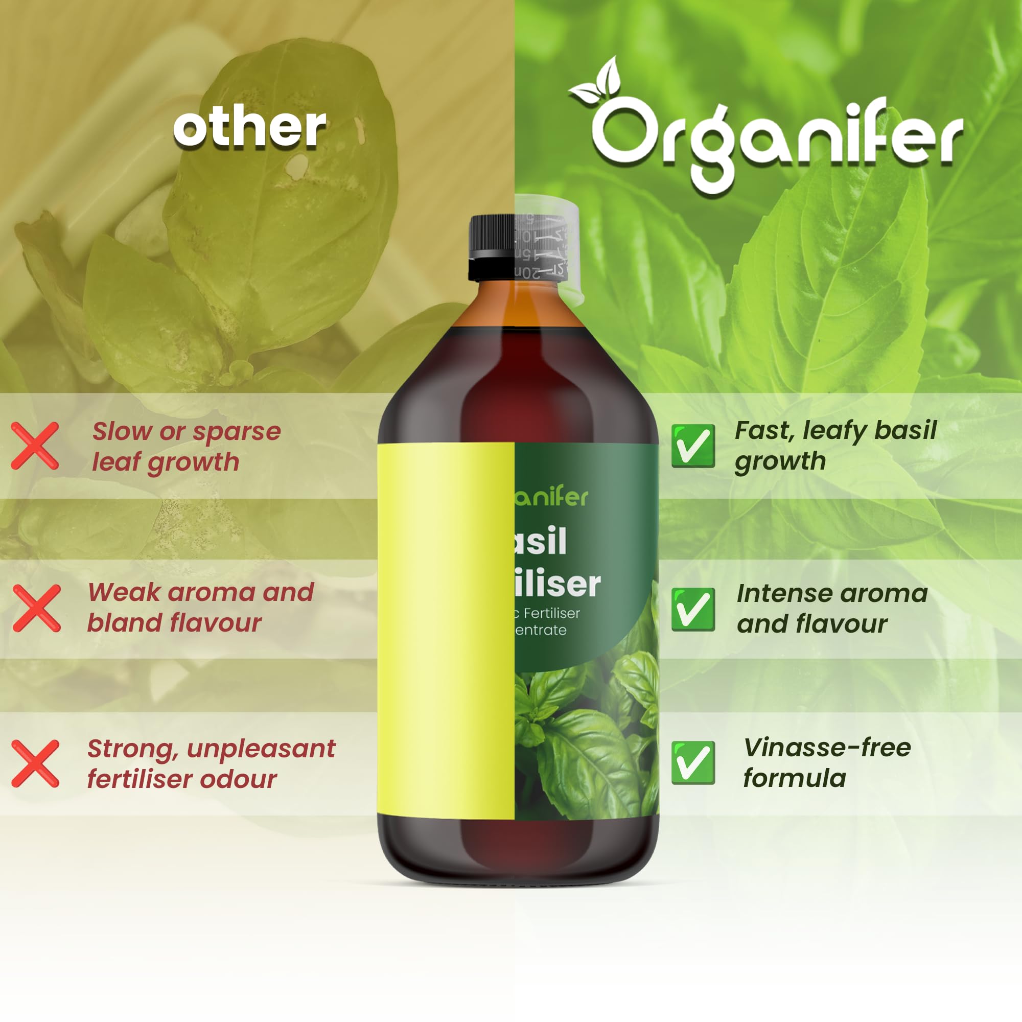 Engrais Liquide pour Basilic, 1L, Organique, Favorise Feuilles Robustes et Herbes Aromatiques