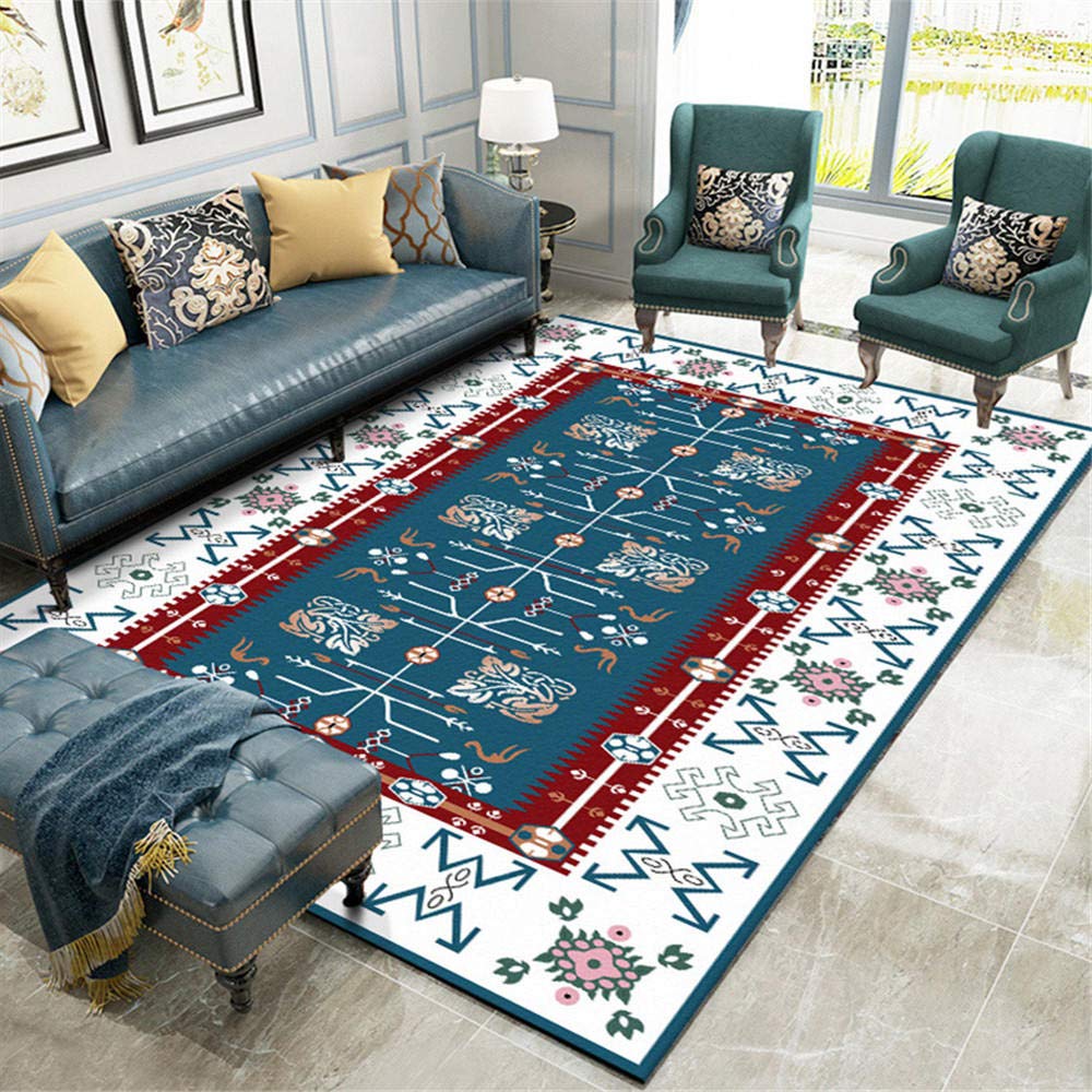 Tapis de chambre géométrique ethnique bleu rouge 40x120 cm
