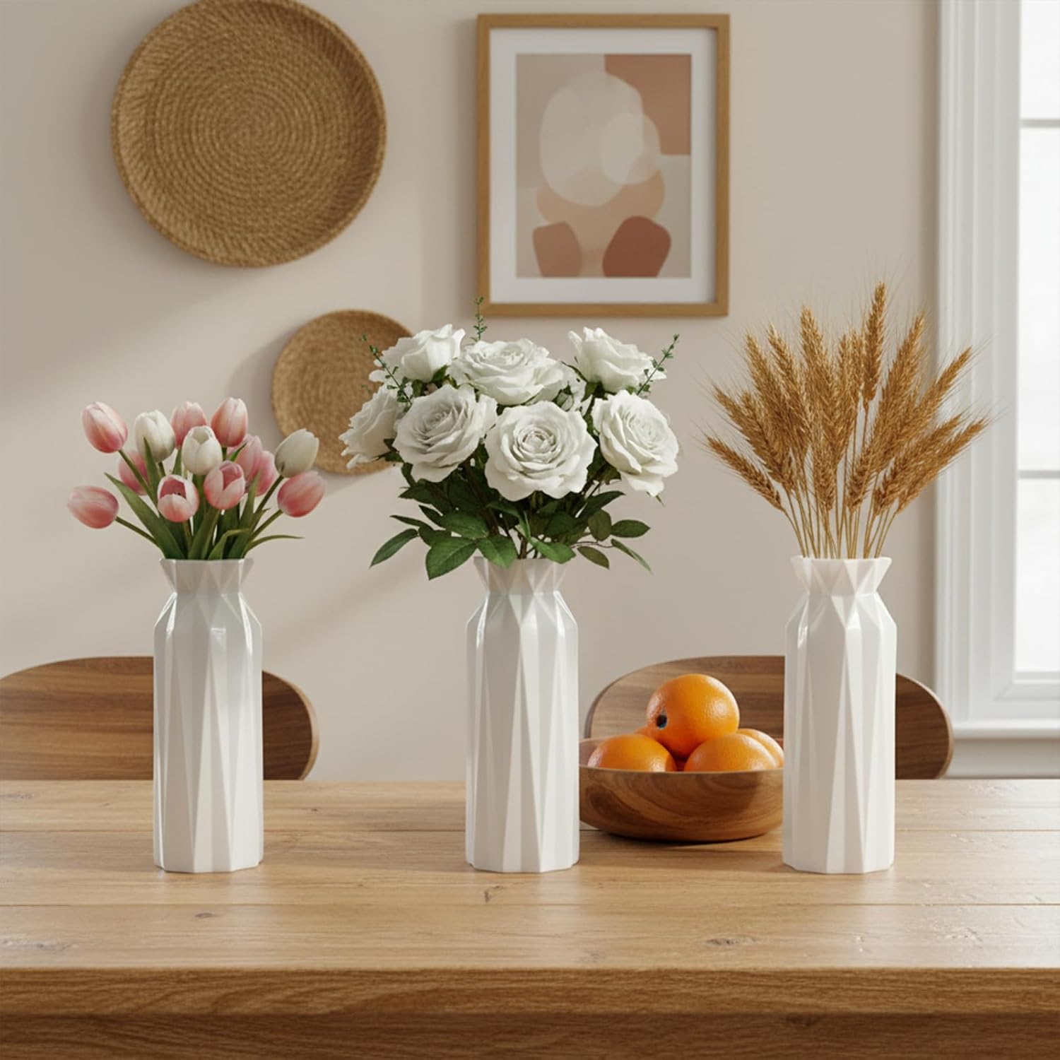 12 Pack Composite Plastic Flower Vase,8" Tall Conic White Vases,Unbreakable Vase Floral Vases for Table Centerpieces, Bouquets, Home Decor, Living Room