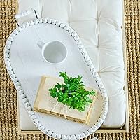 Vista 3 de Lavender Inspired Bandeja decorativa ovalada de madera, bandeja elevada de granja rústica con pedestal de cuentas de mango para mesa de café, cocina