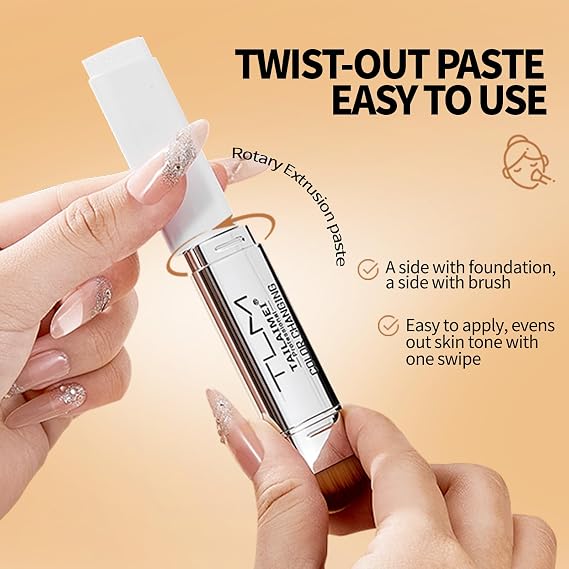 Colour Changing Foundation Stick, White Foundation Stick, Dual-Ended Full Coverage Foundation with Ultra-Fine Bristle Brush, Create a Charming Makeup Look, Suitable for All Skin Types(01# Natural)