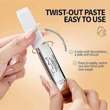 Colour Changing Foundation Stick, White Foundation Stick, Dual-Ended Full Coverage Foundation with Ultra-Fine Bristle Brush, Create a Charming Makeup Look, Suitable for All Skin Types(01# Natural)