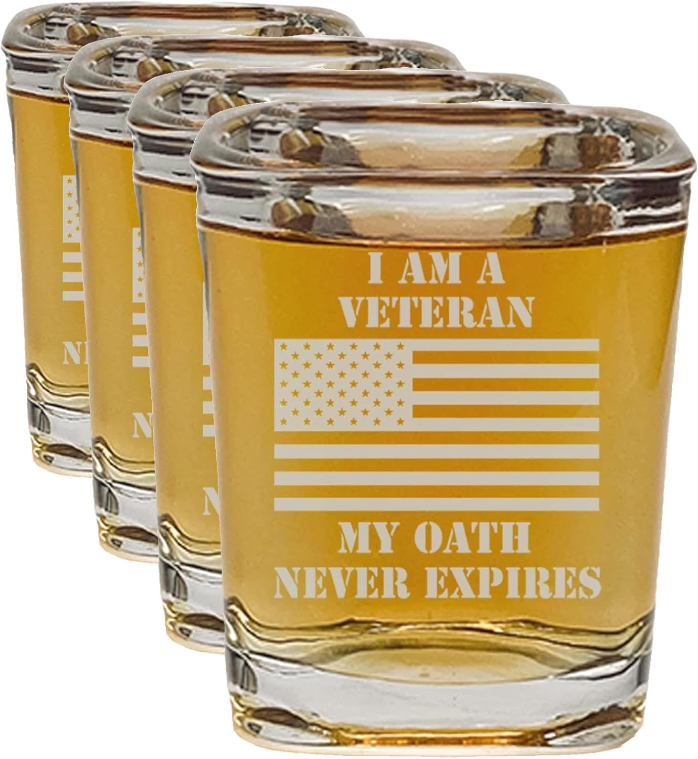 Rogue River Tactical I am a Veteran My Oath Never Expires Square Shot Glass Gift For Military Vet (Pack of 4)