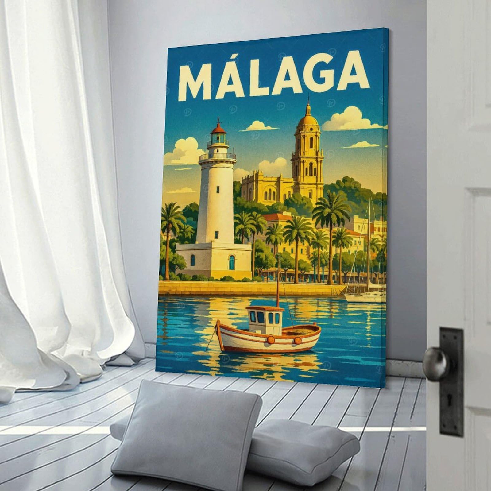 Junmoney Málaga Travel Wall Decor Canvas Print, 20x30inch(50x75cm), for Living Room, Bedroom Or Home Office, Home Decor Gift with Stylish Appeal