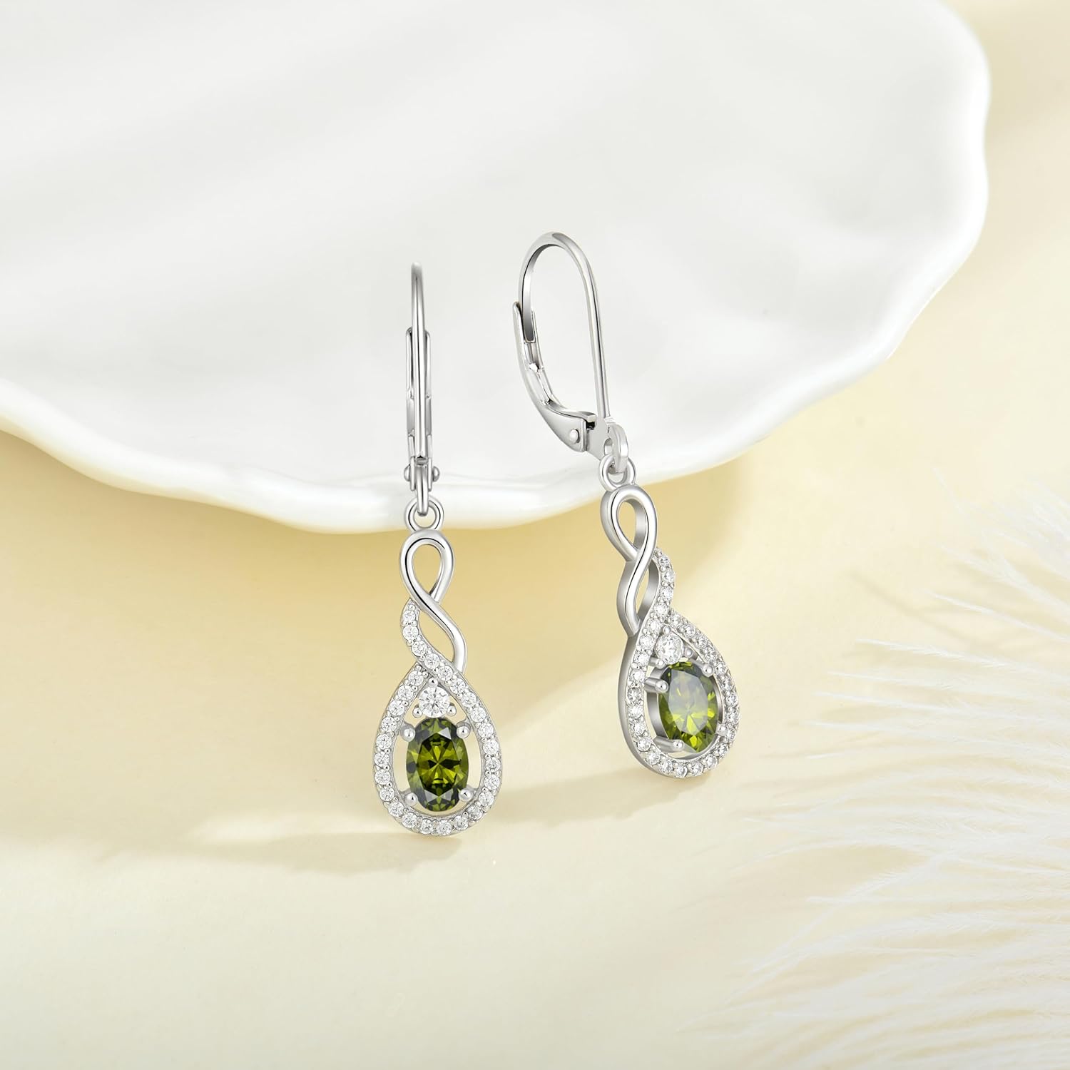 Oval Cut Dangle Drop Earrings 925 Sterling Silver Infinity Twisted Leverback Earrings Birthstone Jewelry for Women - Image 5