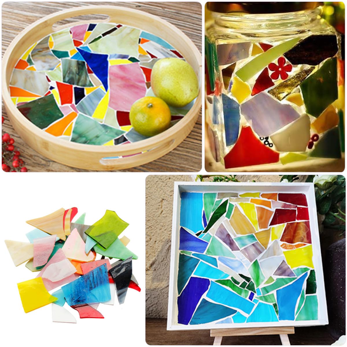 Selbstgemacht Glasfliesen Mosaiksteine Gemischte Stücke mit Glatter Oberfläche für Vase und Heimdekoration Modernes Bastelmaterial 1 Satz ca 1000g Zufällige Farbe
