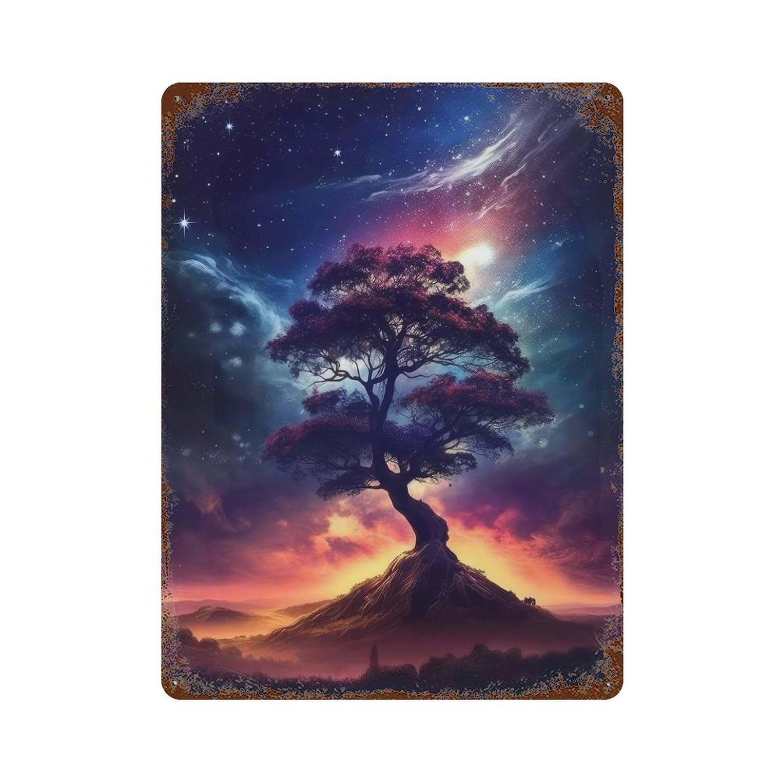 Mystical Tree Rusty Metal Tin Sign 15.7"x11.8", for Pub, Kitchen And Man Cave Decor, Farmhouse Wall Decor