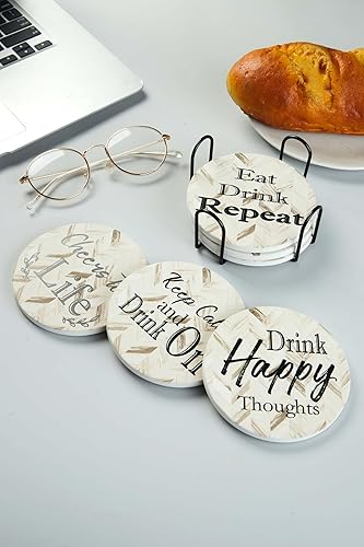 Miniatura 6 de Juego de 6 posavasos de cerámica absorbentes con soporte, bonitos diseños divertidos, estilo moderno de granja, únicos y personalizados