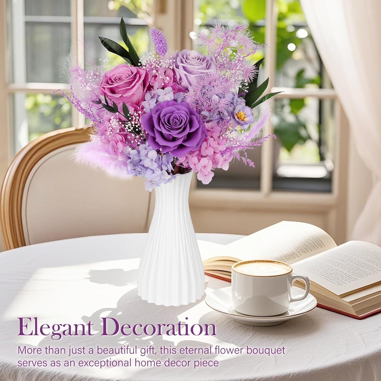 Preserved Bouquet of Flowers - 3 Roses & Flowers for Delivery, Long-Lasting Real Lavender Forever Flowers, Anniversary Birthday Valentine Gifts for Women Mom Grandma Her Wife Girlfriend - Image 4