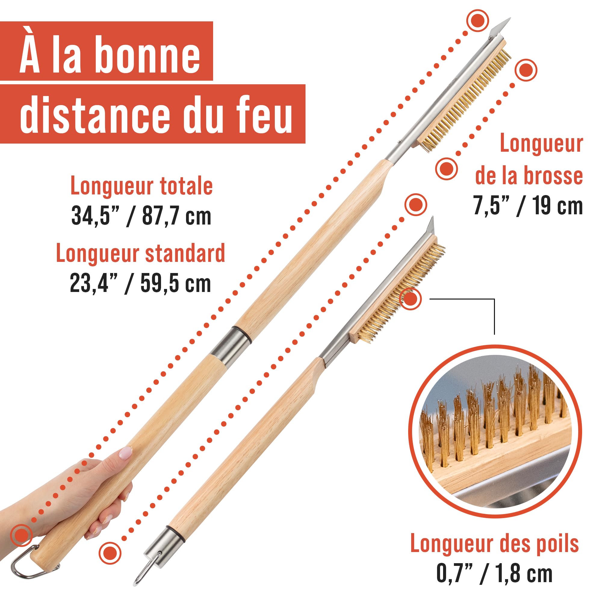Chef Pomodoro Brosse de four à pizza - Poignée réglable (55-87,7 cm), accessoires de nettoyage pour four à pizza d'extérieur