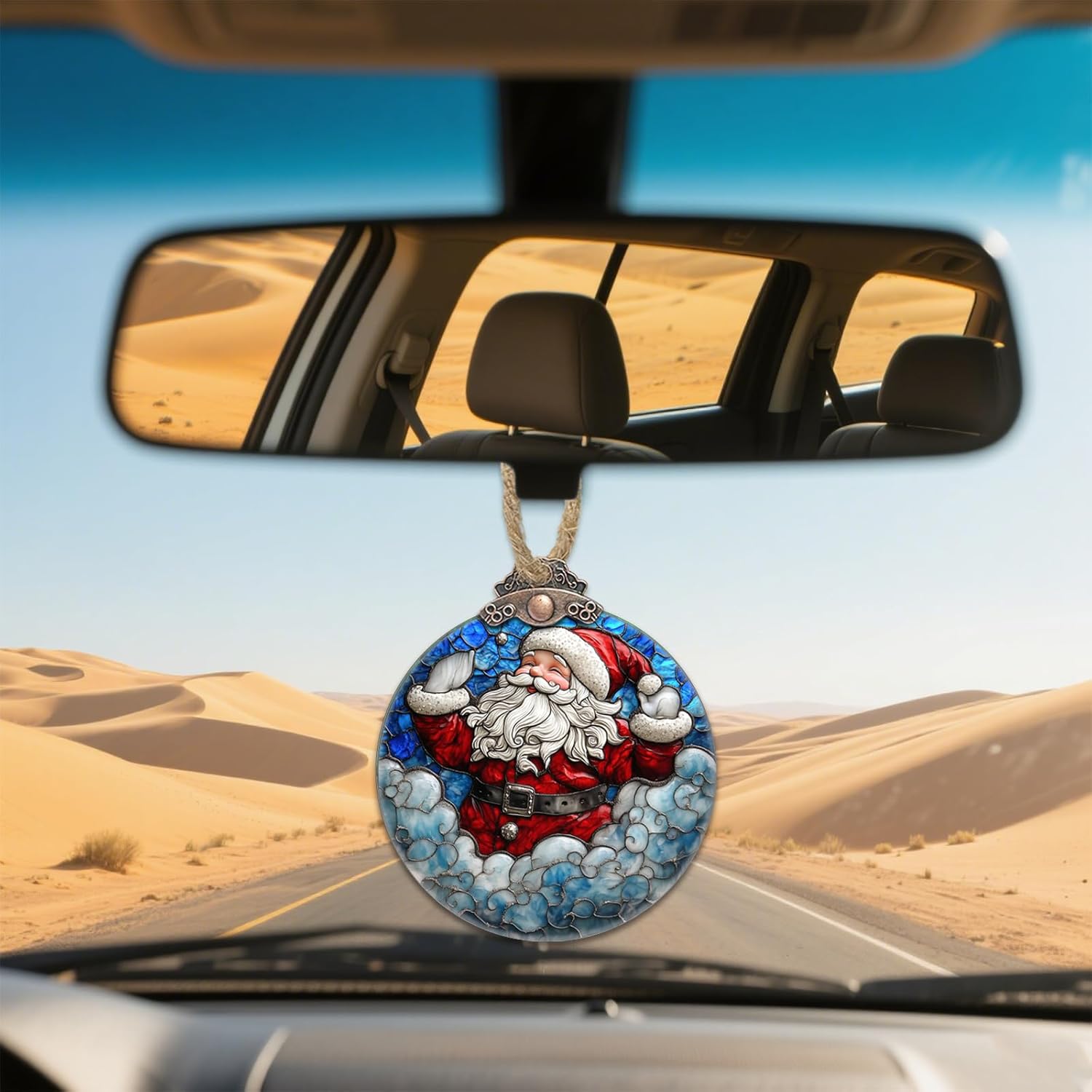 Stained Glass Christmas Decorations, Red Man Santa Claus Blue Cloud Suncatcher for Window Christmas Tree Hanging Ornaments Sun Catcher Xmas Decor Gifts for Women Men Mom Nana Friend - Image 3