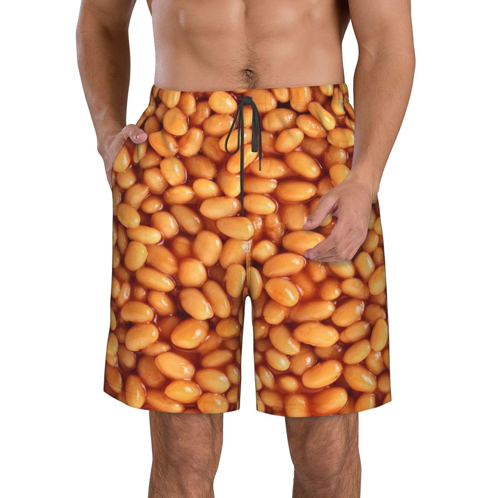 Hyaszst Beach Pants Breathable Shorts Quick-Drying Shorts Swimming Trunks Drawstring Casual Pants,Baked Beans,As Shown,XL