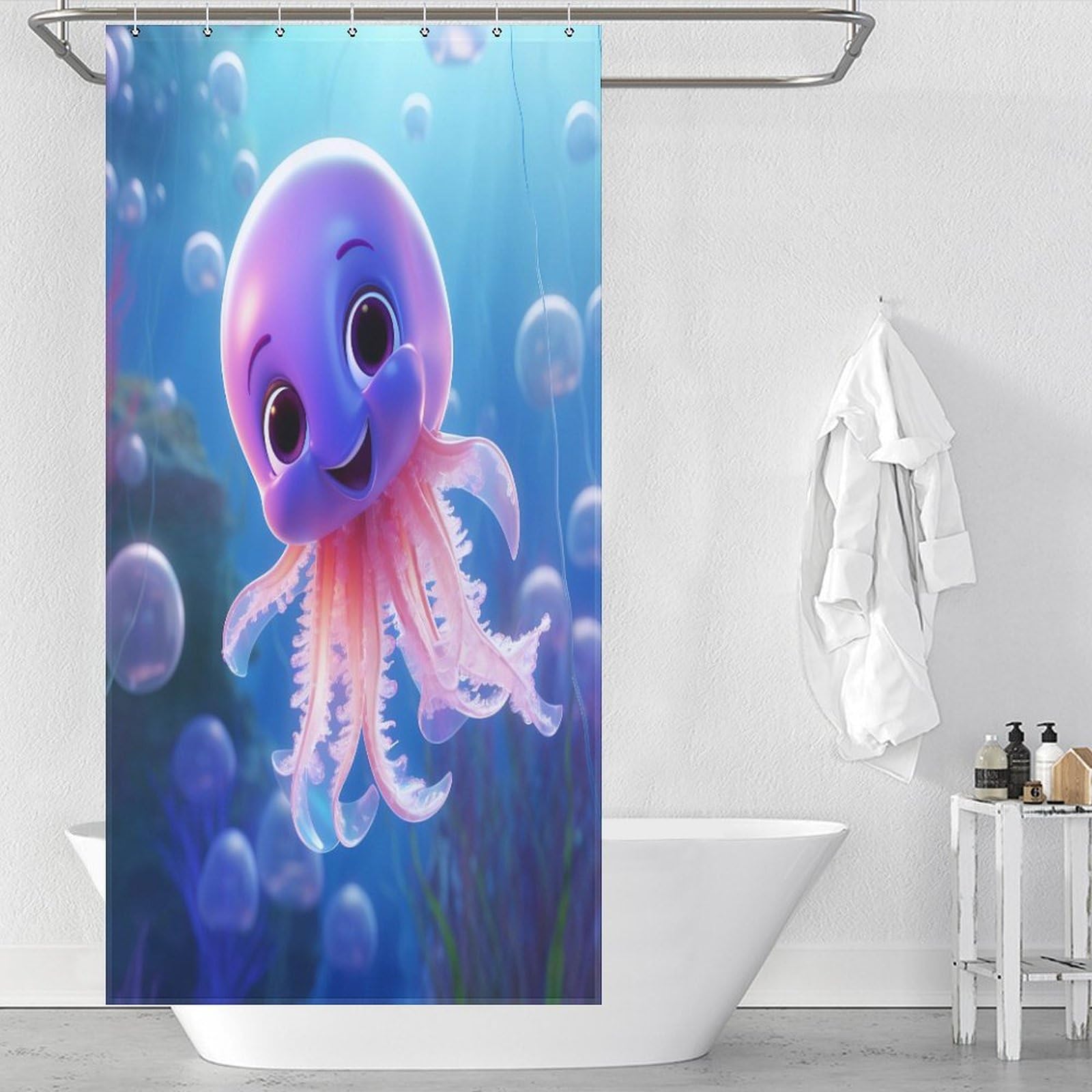 Rideau de douche pieuvre imperméable et résistant pour baignoire rideau de salle de bain lavable