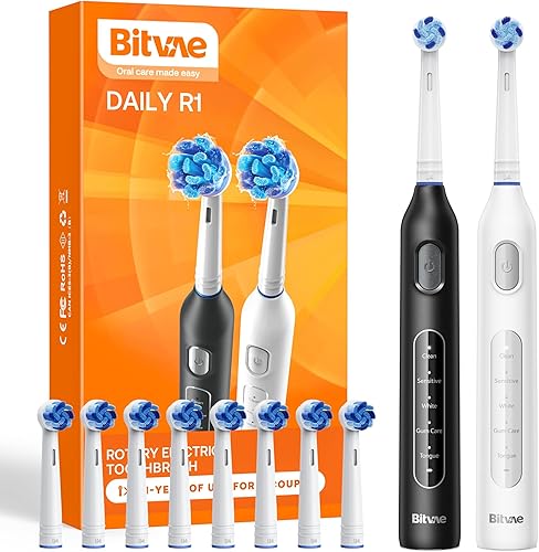Miniatura 60 de Bitvae R2 - Cepillo de dientes eléctrico giratorio para adultos con 8 cabezales de cepillo, 5 modos de cepillo de dientes recargable con sensor