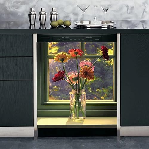 Miniatura 4 de Calcomanías magnéticas de madera rústica para lavavajillas, cubierta de madera vieja para lavavajillas, calcomanía de girasol magnética para la