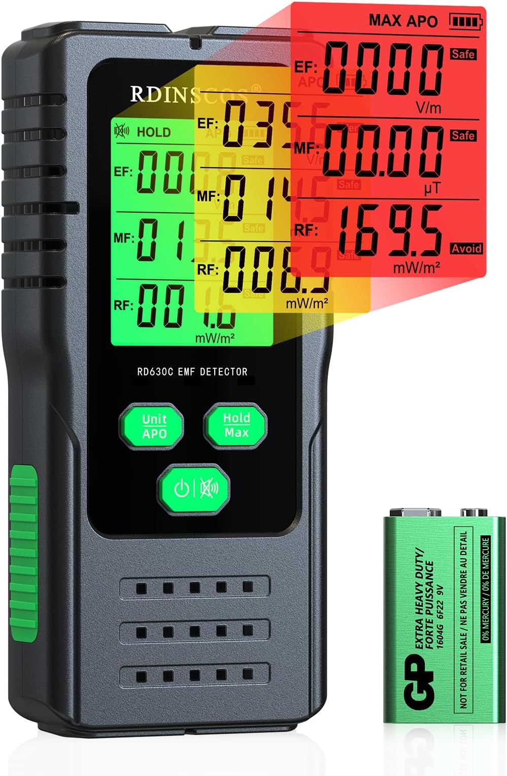 RDINSCOS EMF Meter Reader, 3-in-1 Digital Electromagnetic Field Radiation Detector for EF, MF & RF with Color-screen Display Handheld EMF Tester Detector for 5G,WiFi,Radio Signals&Household Appliance