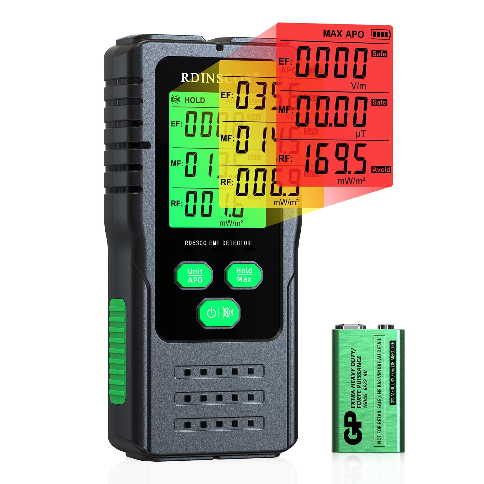 RDINSCOS EMF Meter, RD630C Digital Electromagnetic Field Radiation Detector with Color-screen Display Handheld EMF Tester for Home, Office,Outdoor Use