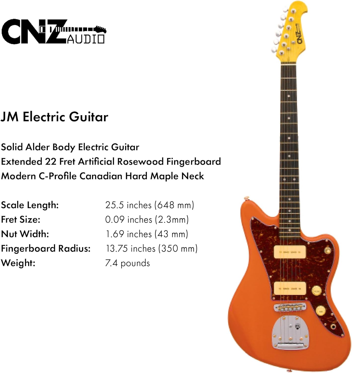 JM Electric Guitar - Coral Finish, Tortoise Pickguard, Amber Maple Neck, Rosewood Fingerboard