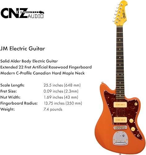 Miniatura 9 de CNZ Audio JM - Guitarra eléctrica verde esmeralda con golpeador de tortuga de 3 capas, cuello de arce, pastillas dobles P-90, tono puro