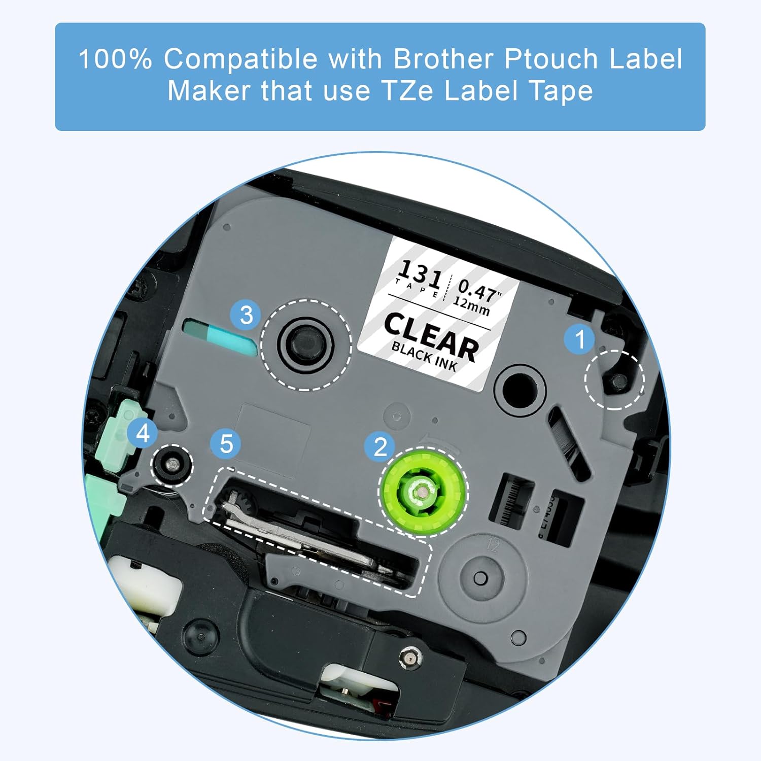 Absonic 6-Pack 12mm 0.47 Laminated Clear Tape Compatible for Brother TZe-131 TZe131 Label Tape 1/2 Tze Label Tape for Brother Ptouch PT-D210 PT-D220 PT-H111 PT-H100 PT-D400 Label Maker, Black on Clear - Image 3