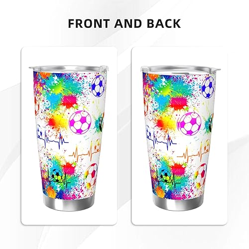 Miniatura 4 de Vaso de fútbol de 20 onzas con tapa, taza de café aislada de acero inoxidable para amantes de los deportes