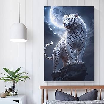 【一点物】手乗り絵画 Milky Way インテリア 飾り Amazon.co.jp: 岩の上に立つホワイトタイガー アートパネル 百獣の王