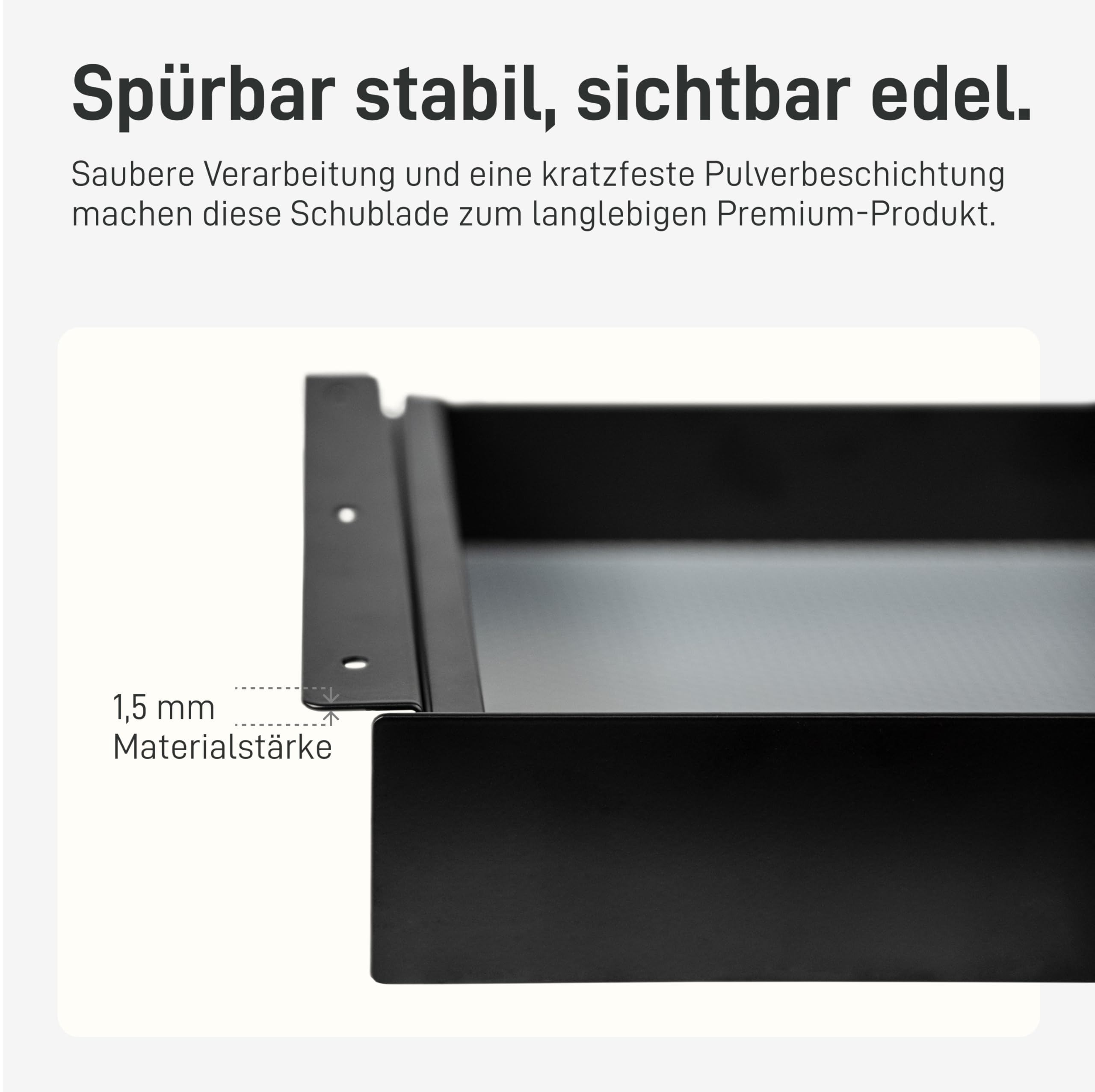 Natural Goods Berlin EXPERT Schublade Metall Schwarz mit Antirutschmatte - 55 x 25 x 5 cm - Untertisch Schublade Schubladen Unterbau Schublade Schreibtisch Under Desk Drawer Schublade Schreibtisch