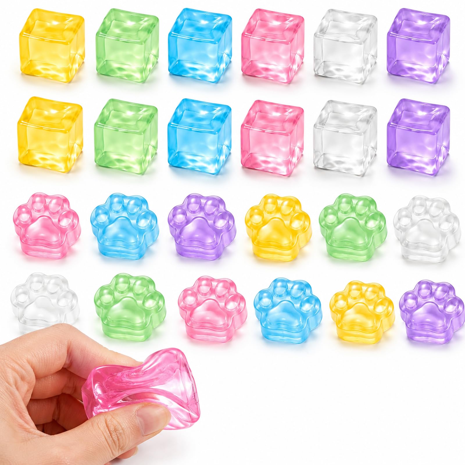 JBLJDWD 24PCS Ice Cube and Cat Paw Squeeze Set, Mini Squeeze Pack in Random Colours, Items for Hand Use