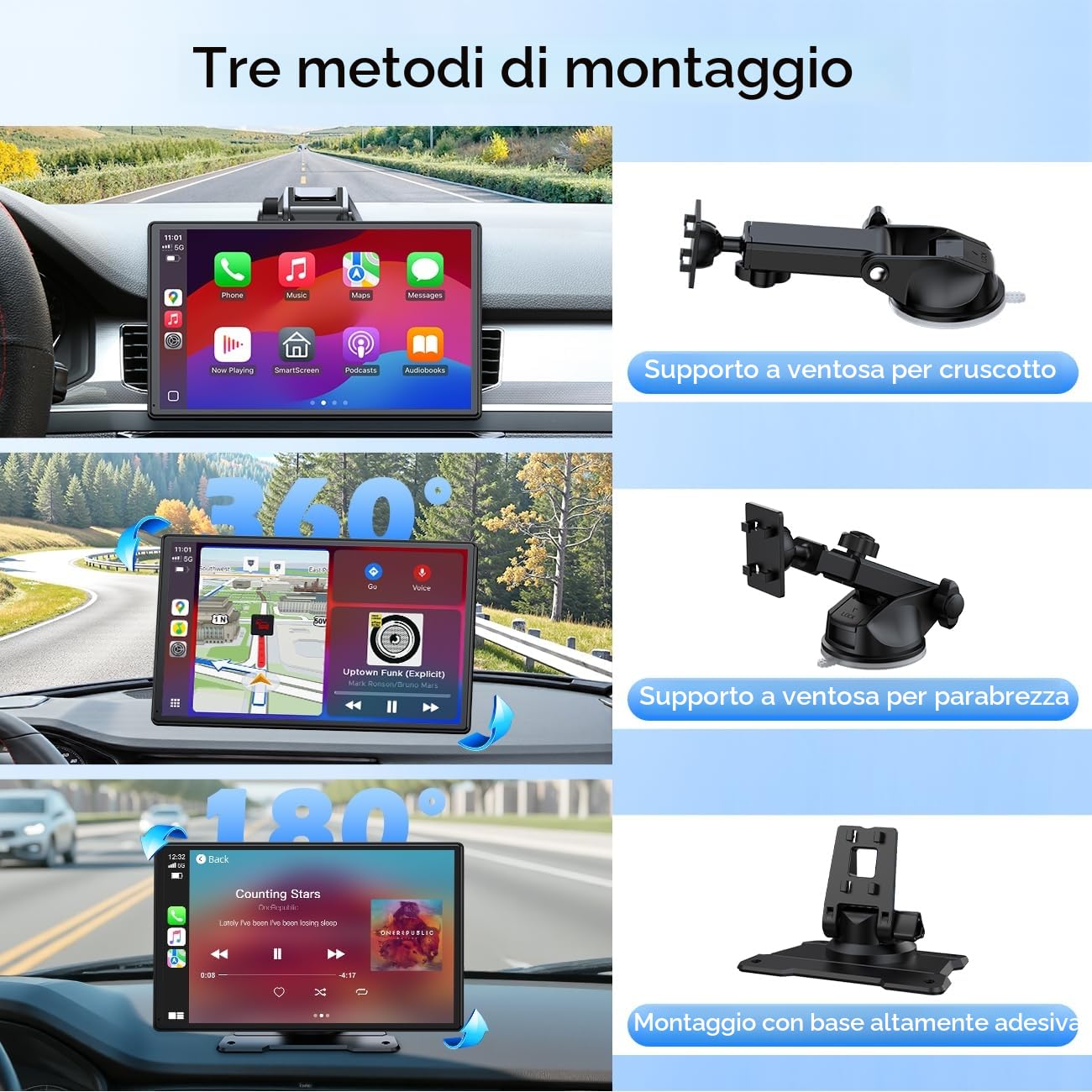 LAMTTO Carplay Wireless Schermo per Auto Portatile CarPlay e Android Auto, 9 Pollici Autoradio Senza Fili Stereo Car Play con Bluetooth/Navigazione/Assistente Vocale/Mirror Link/FM/AUX