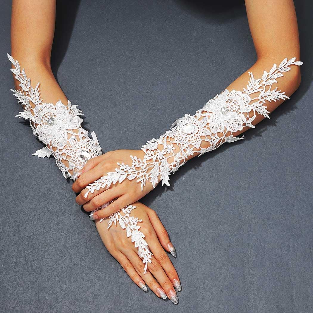 GORAIS Wedding Fingerless Lace Gloves White Long Bridal Gloves for Brides and Women - Image 4
