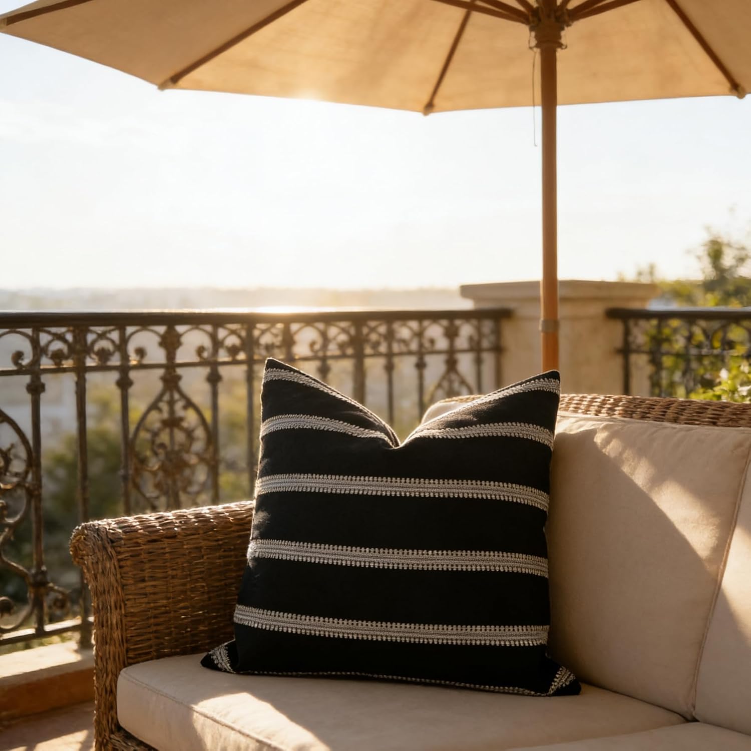 Slow Cow Decorative Stripe Throw Pillow Cover Modern Country Design Cushion Cover Pillow Cover 18 x18 Inches Black Mixed Off White - Image 8