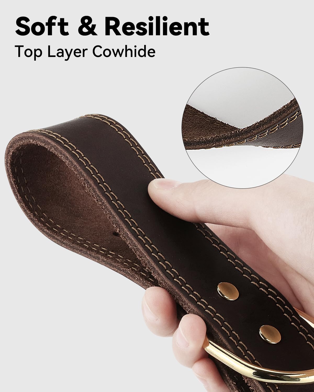 Joytale Hundehalsband Leder, Halsband aus Leder für Große Hunde, Weiches Echtleder Hundehalsband Langlebig und Verstellbar, Braun, L