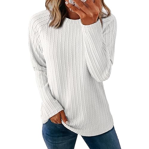 Dokotoo Womens Tops Long Sleeve Lightweight Shirts 2024 Fall Fashion Trendy Tops Crewneck Casual Knit Basic Tee
