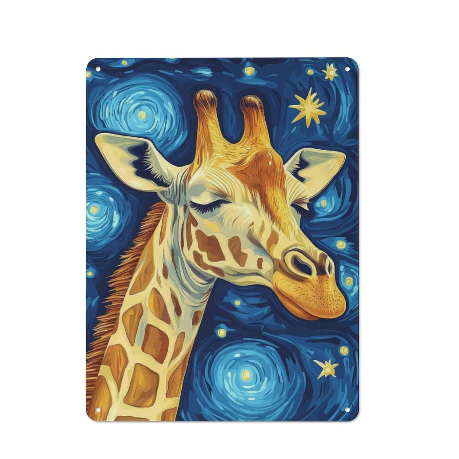 Metal Wall Sign 40x30cm Featuring Giraffe Starry Night for Garage Wall, for Kitchen, Dining Room And Home Bar Wall Decor