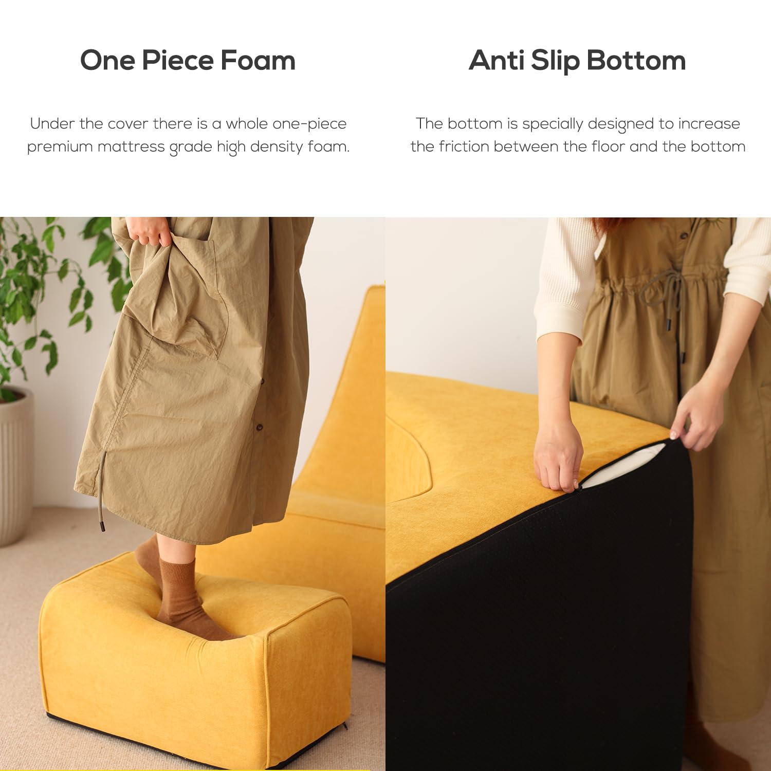 N&V Single Seated Foam Sofa Armless Floor Sofa with High Density Foam Removable and Machine Washable Cover (Burnt Yellow)