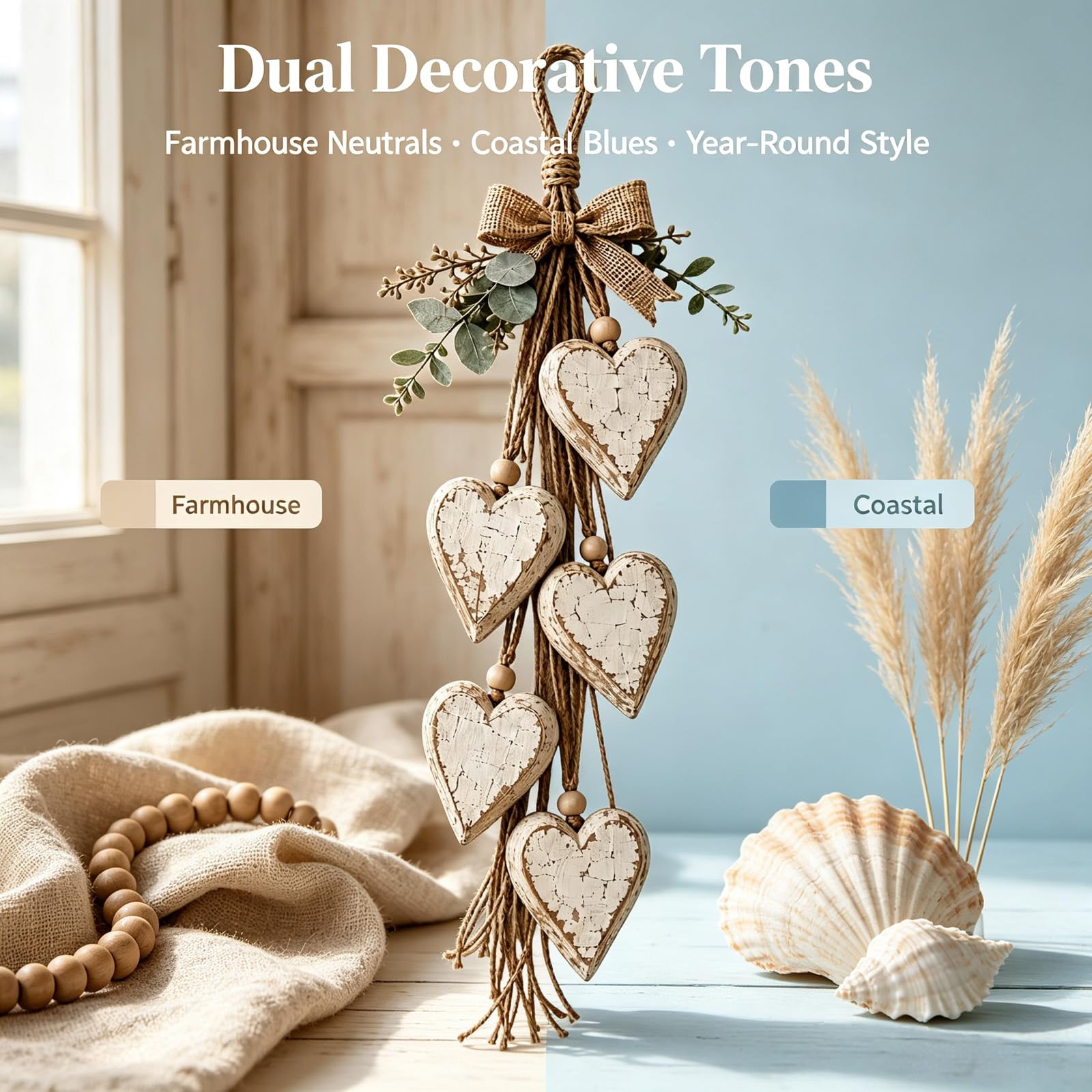 Decorazione da parete rustica a forma di cuore sospesa in legno (2pcs A)