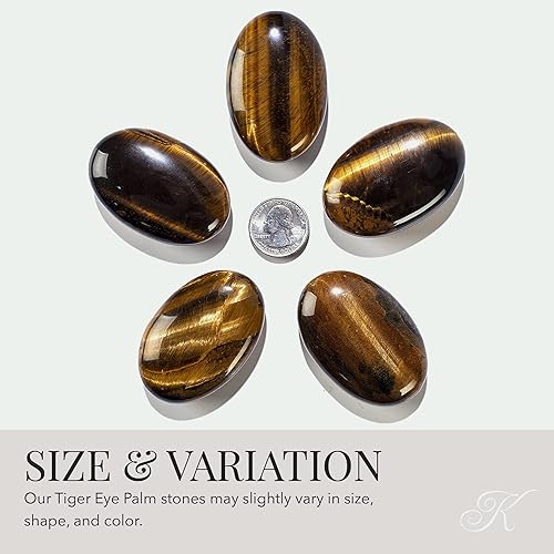 Miniatura 5 de KALIFANO Piedra de palma de ojo de tigre con efectos curativos y calmantes - Ojo de Tigre de alta energía con tarjeta de información - Cristal de