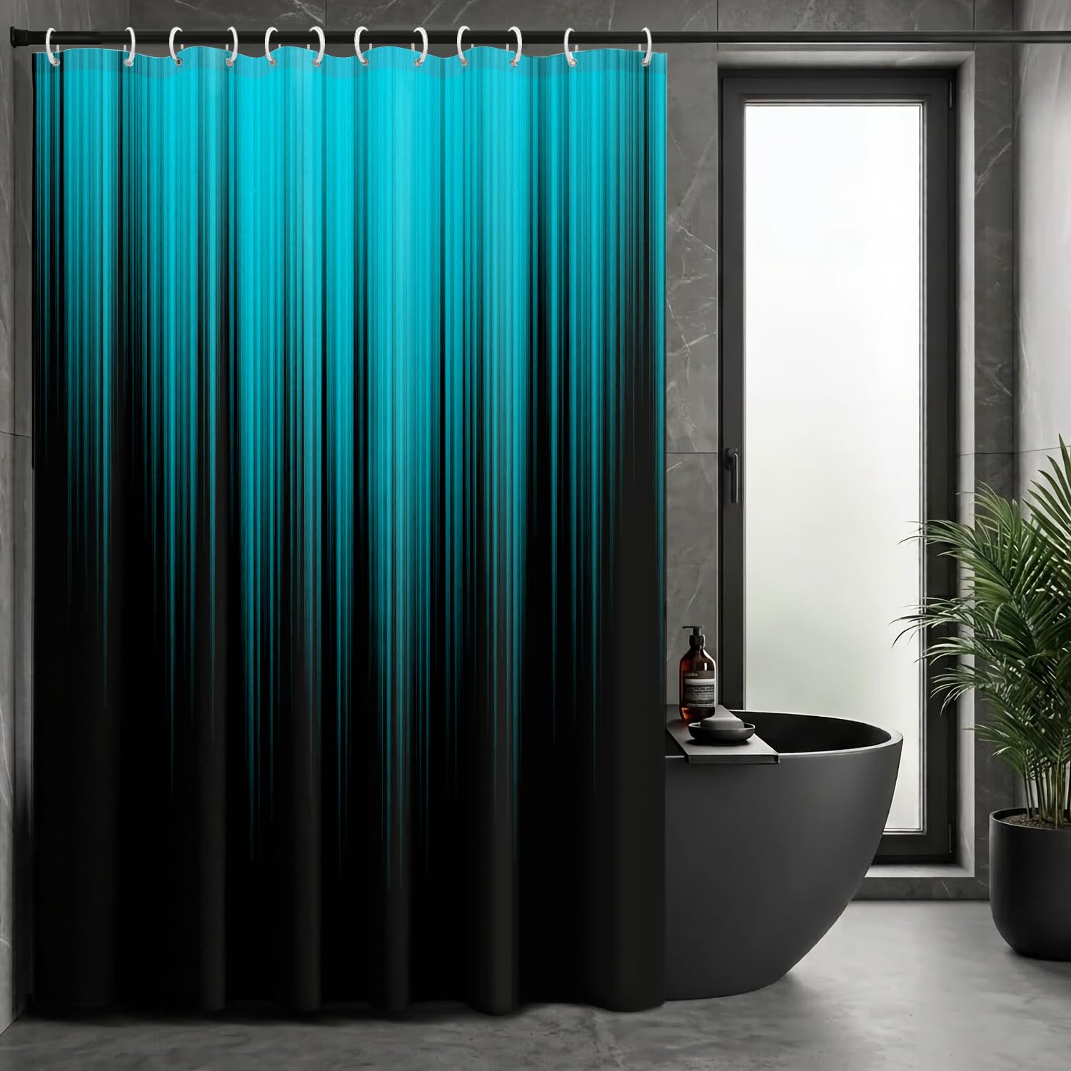 AAtter Teal Black Ombre Shower Curtain, Extra Long 72x84 Inch, 12 Hooks