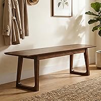 DUOMAY 55 Inch Walnut Farmhouse Entryway Bench - Rustic Solid Wood Dining Bedroom Bench for Hallway Living Room Kitchen