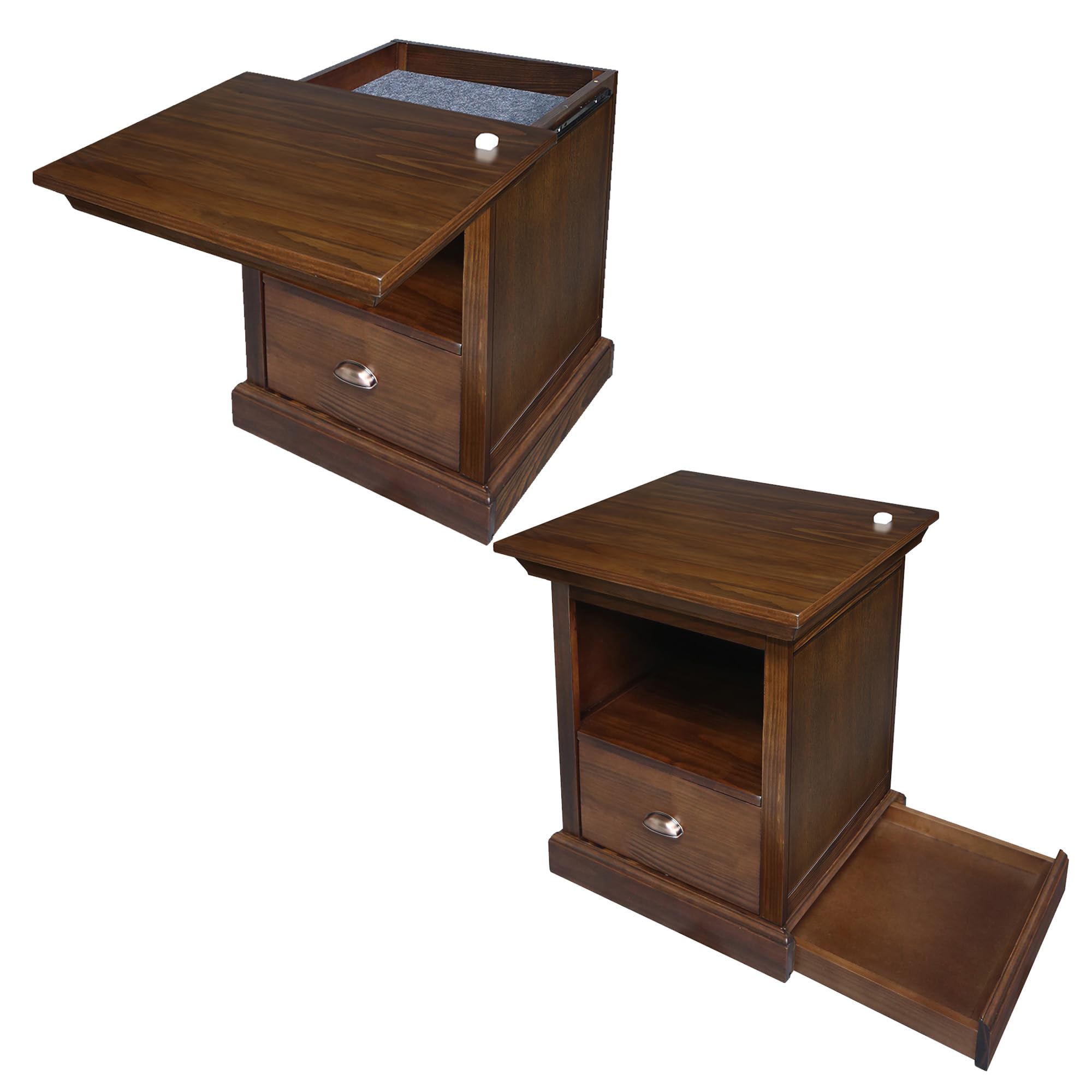 Lincoln Nightstand with Pull-Out Concealed Bottom Shelf, Concealment Furniture