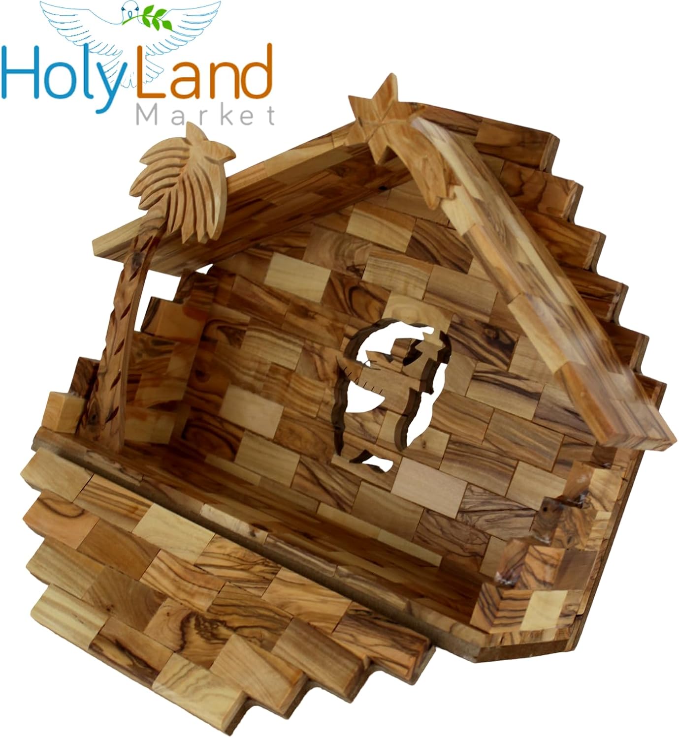Holy Land Market Christmas Decorations Indoor - Inspirational Deluxe Olive Wood Nativity Set, Hand Carved by Christian Artisans in Bethlehem, Perfect Christmas Table Decor, 12 Piece Set