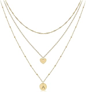 Sponsored Ad - Dainty Layered Initial Choker Necklaces Handmade 14K Gold Plated Tiny Heart Personalized Letter Disc Pendan...