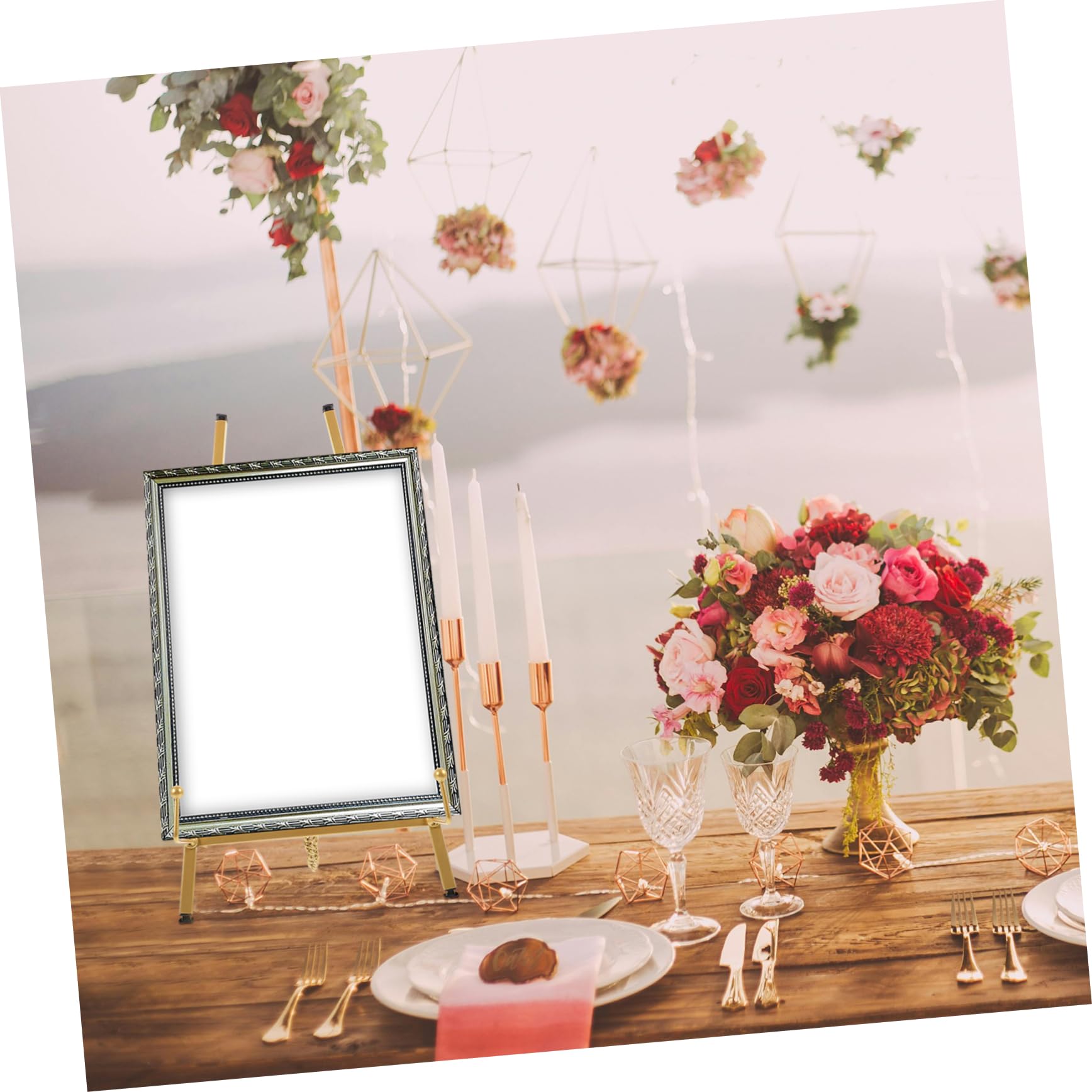 Cavalletto Espositivo per Foto e Segno Matrimonio in Acciaio Inox Oro | Treppiede Stabile e Portatile, per Ambienti Esterni e Spazi Abitativi Piccoli