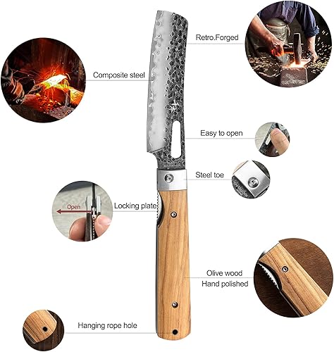 Miniatura 4 de Juego de 4 piezas de acero inoxidable forjado 440 envuelto para regalo, cuchillo de chef japonés plegable de bolsillo afilado, cuchillo de pelar