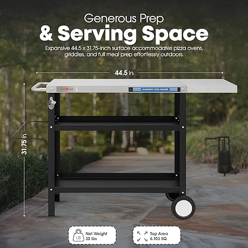 Miniatura 3 de GasOne - Mesa de parrilla de acero inoxidable, carrito de parrilla rodante de 44 x 20 pulgadas, mesa auxiliar multifuncional para exteriores con