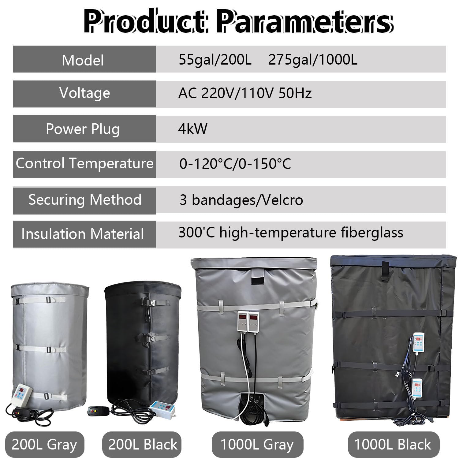 Koc grzewczy IBC o pojemności 55 galonów/275 galonów(Black,55gal/200L120°C)