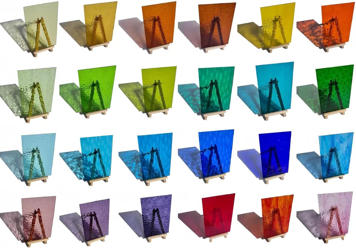 Colorween 24 Pcs Stained Glass Sheets 4 x 6 Inch Vibrant Mixed Colors Art Glass Supplies Variety Pack for Crafts, Suncatcher, Mosaics and Decoration (Transparent Textured)