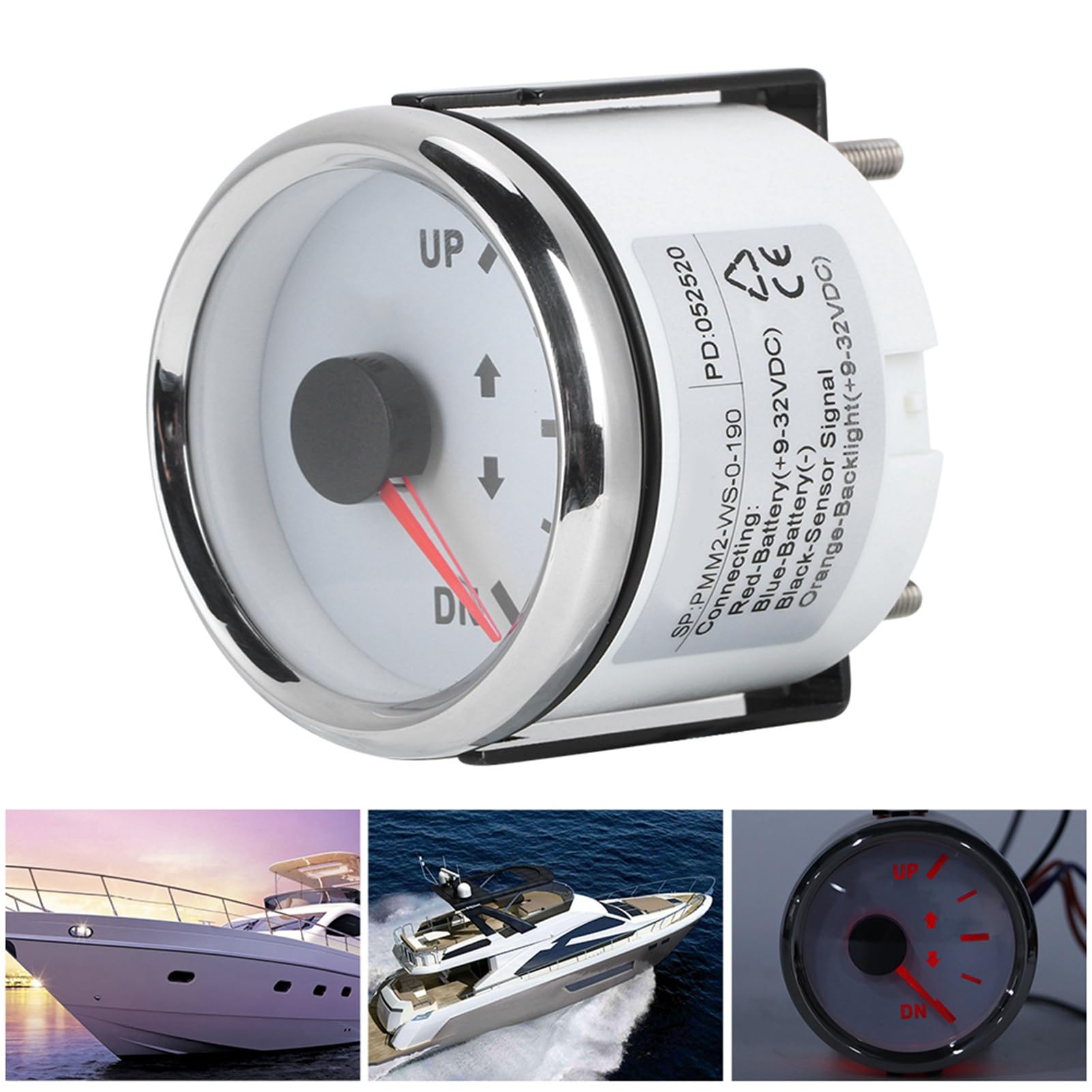 Yctze pour marine instrument panel pour jauge trim Jauge de trim de bateau, 52 mm/2 pouces UP-DN Jauge de trim de bateau 0-190ohm Indicateur d'inclinaison de trim de Affichage de