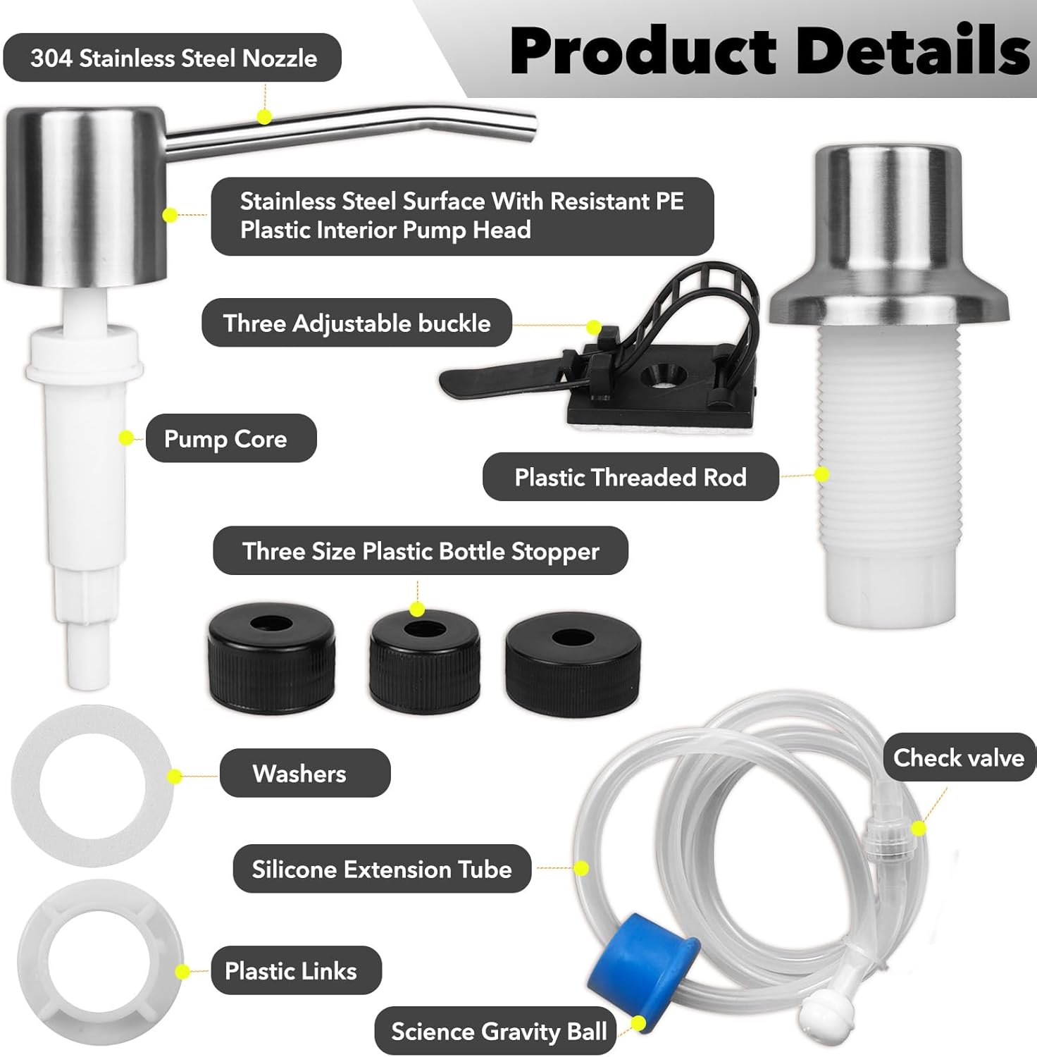 Soap Dispenser for Kitchen Sink Set,Sink Soap Dispenser Pump with 47" Soap Dispenser Extension Tube Kit,Stainless Steel Countertop Soap Dispenser for Kitchen Bathroom (Brushed Nickel) - Image 3