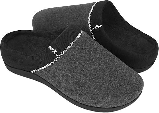 ERGOfoot Orthopedic Slippers with Arch Support for Women Men | Orthotic House Shoes for Plantar Fasciitis, Heel Pain Relief, Slip on Clog with Anti-Skid Rubber Sole, Black W8/M7